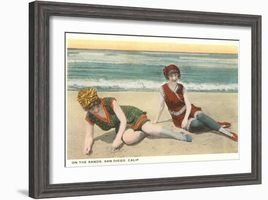 Bathers on the Beach, San Diego, California-null-Framed Art Print