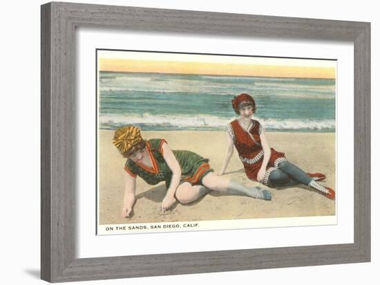 Bathers on the Beach, San Diego, California-null-Framed Art Print