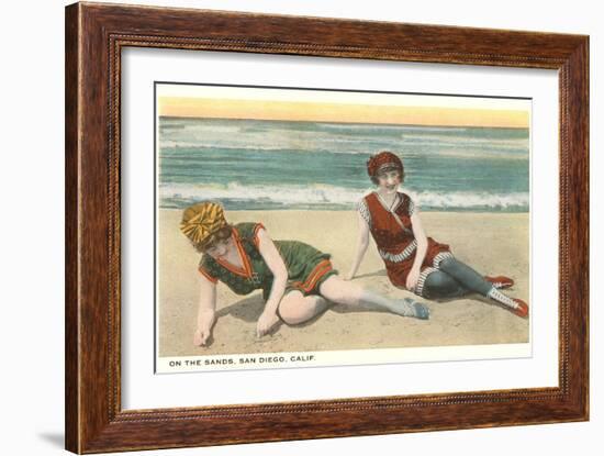 Bathers on the Beach, San Diego, California-null-Framed Art Print