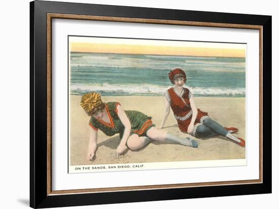 Bathers on the Beach, San Diego, California-null-Framed Art Print