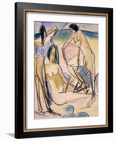 Bathers on the Shore, Fehmarn-Ernst Ludwig Kirchner-Framed Premium Giclee Print