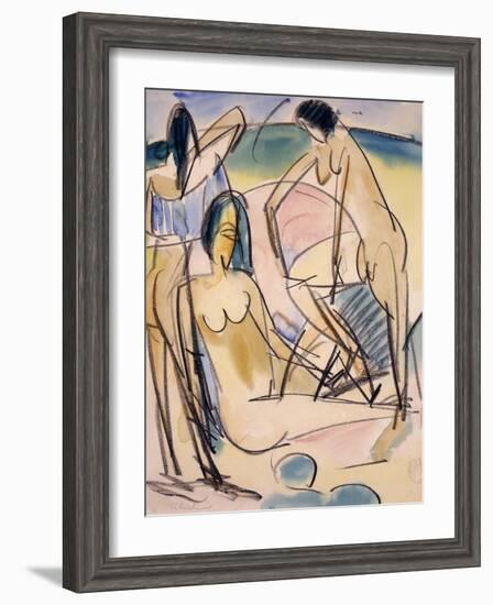 Bathers on the Shore, Fehmarn-Ernst Ludwig Kirchner-Framed Giclee Print