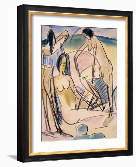 Bathers on the Shore, Fehmarn-Ernst Ludwig Kirchner-Framed Giclee Print