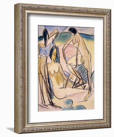 Bathers on the Shore, Fehmarn-Ernst Ludwig Kirchner-Framed Giclee Print