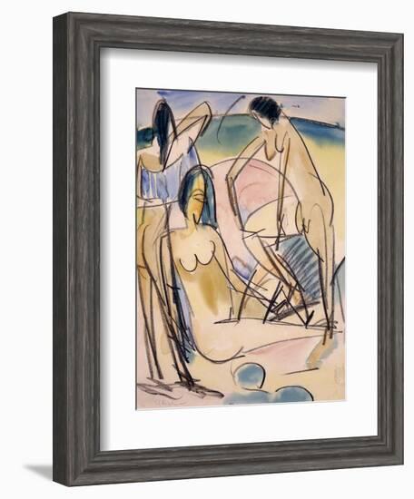 Bathers on the Shore, Fehmarn-Ernst Ludwig Kirchner-Framed Giclee Print