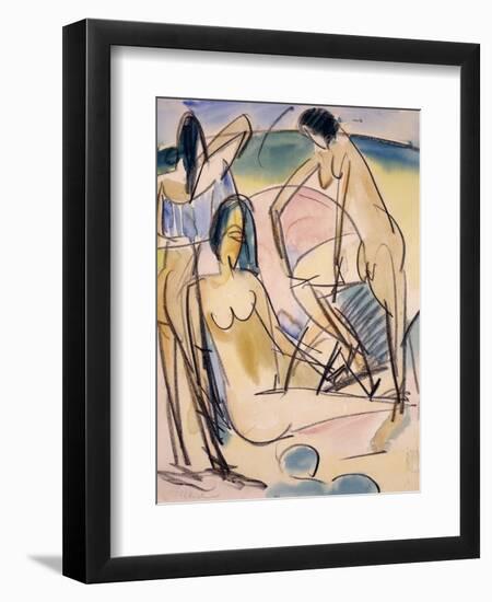 Bathers on the Shore, Fehmarn-Ernst Ludwig Kirchner-Framed Giclee Print