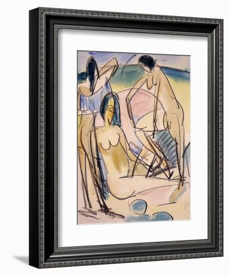 Bathers on the Shore, Fehmarn-Ernst Ludwig Kirchner-Framed Giclee Print