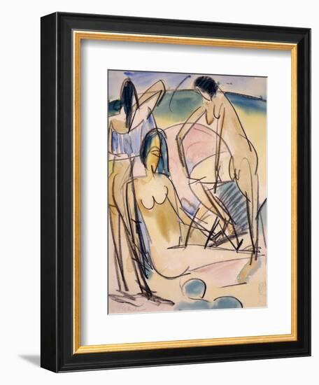 Bathers on the Shore, Fehmarn-Ernst Ludwig Kirchner-Framed Giclee Print