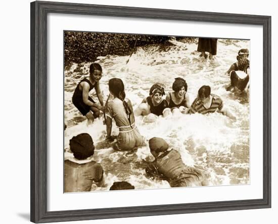 Bathers Playing in the Sea 1920s-null-Framed Photographic Print