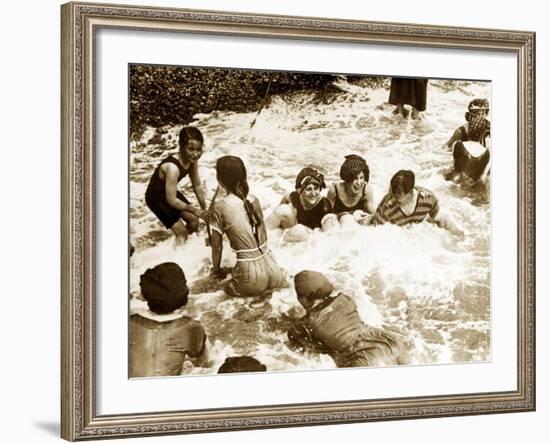 Bathers Playing in the Sea 1920s-null-Framed Photographic Print