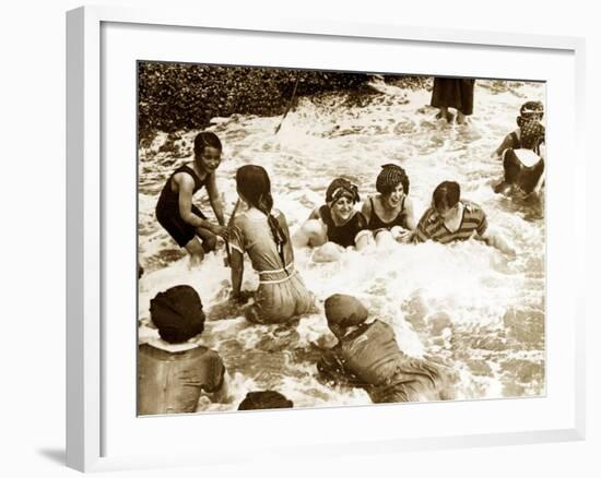 Bathers Playing in the Sea 1920s-null-Framed Photographic Print