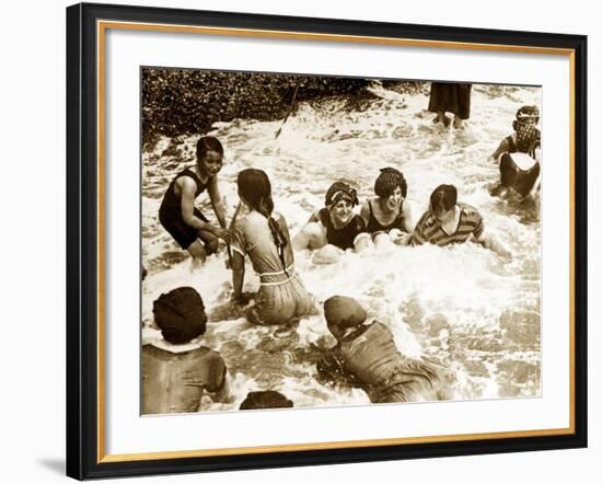 Bathers Playing in the Sea 1920s-null-Framed Photographic Print