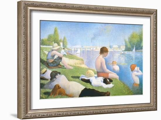 Bathing at Asnieres-Georges Seurat-Framed Art Print