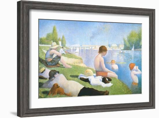 Bathing at Asnieres-Georges Seurat-Framed Art Print