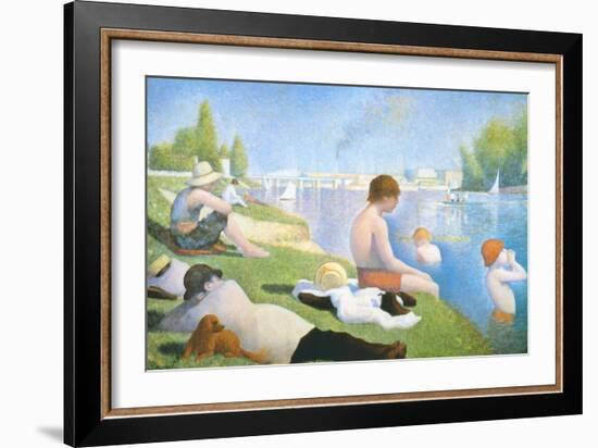 Bathing at Asnieres-Georges Seurat-Framed Art Print