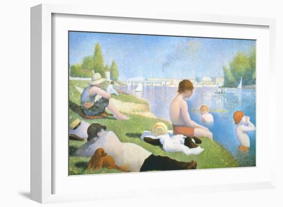 Bathing at Asnieres-Georges Seurat-Framed Art Print