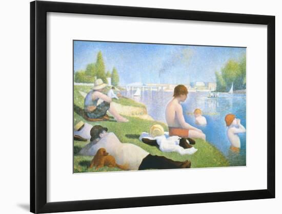 Bathing at Asnieres-Georges Seurat-Framed Art Print