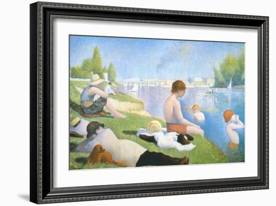 Bathing at Asnieres-Georges Seurat-Framed Art Print