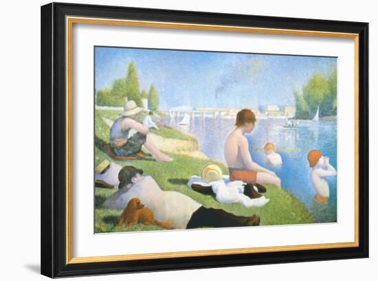 Bathing at Asnieres-Georges Seurat-Framed Art Print