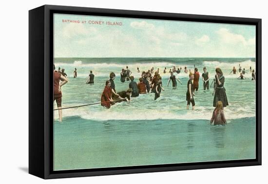 Bathing at Coney Island, New York City-null-Framed Stretched Canvas