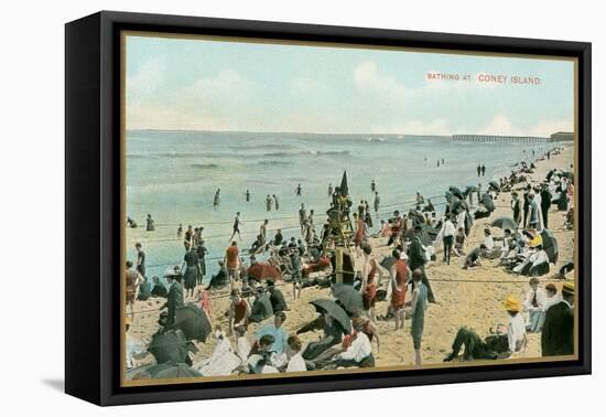 Bathing at Coney Island, New York-null-Framed Stretched Canvas