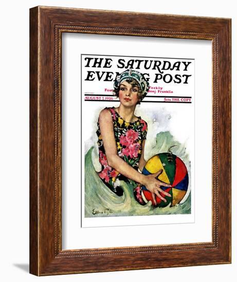 "Bathing Beauty and Beach Ball," Saturday Evening Post Cover, August 7, 1926-Ellen Pyle-Framed Giclee Print