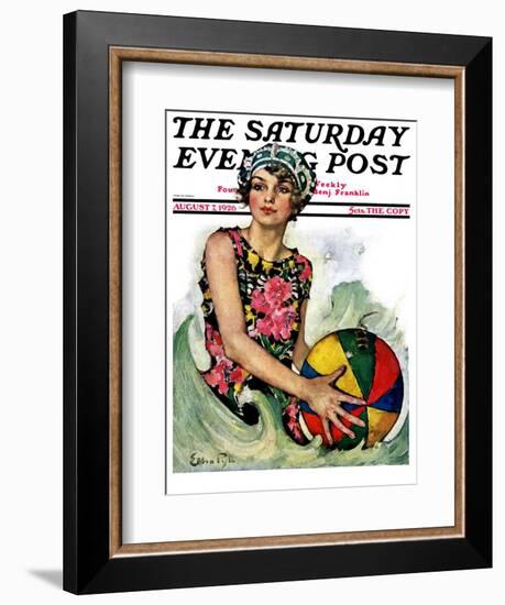 "Bathing Beauty and Beach Ball," Saturday Evening Post Cover, August 7, 1926-Ellen Pyle-Framed Giclee Print