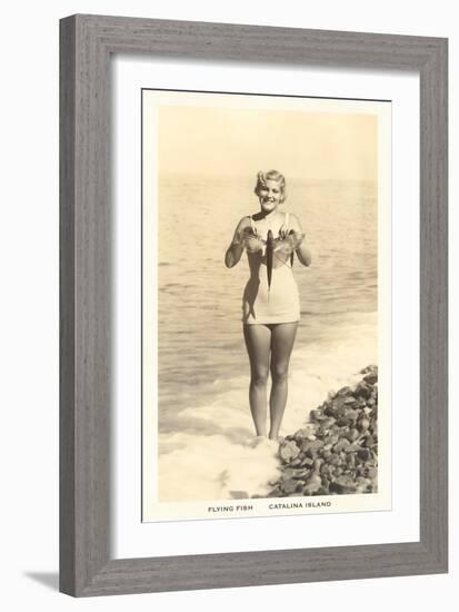 Bathing Beauty Holding Flying Fish, Catalina-null-Framed Art Print