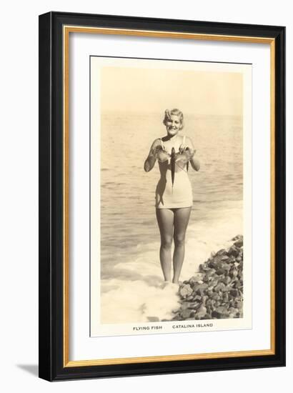 Bathing Beauty Holding Flying Fish, Catalina-null-Framed Art Print