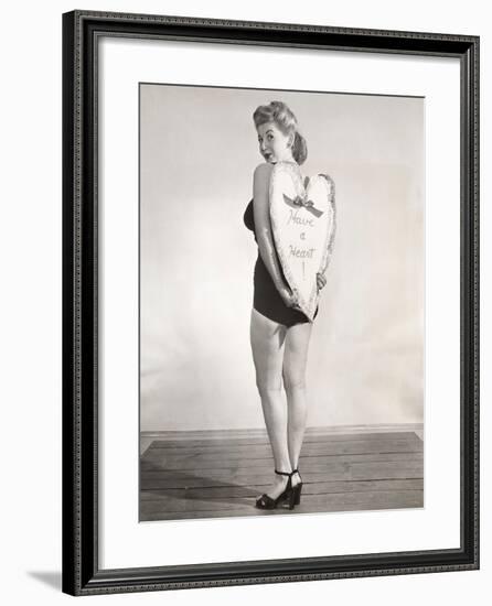 Bathing Beauty Holding Heart-Shaped Sign-null-Framed Photo