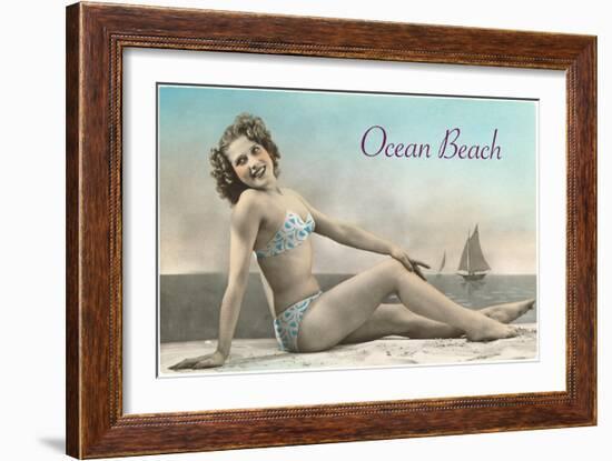 Bathing Beauty on Ocean Beach, San Diego, California-null-Framed Art Print