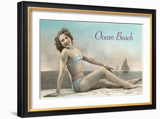 Bathing Beauty on Ocean Beach, San Diego, California-null-Framed Art Print