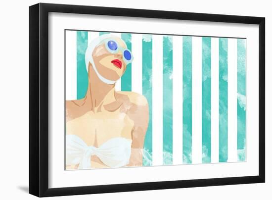 Bathing Beauty On Teal Towel-Jen Bucheli-Framed Art Print