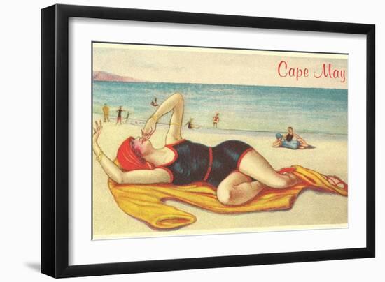 Bathing Beauty Vamping on Beach, Cape May, New Jersey-null-Framed Art Print
