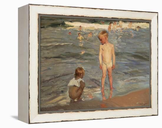 Bathing Children at the Beach of Valencia, 1910-Joaquin Sorolla-Framed Premier Image Canvas