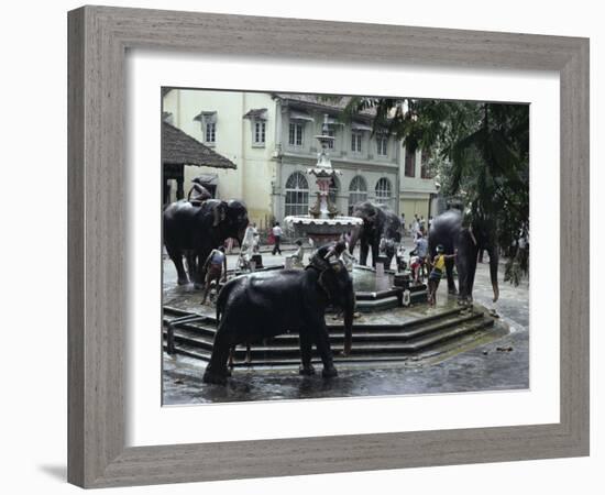 Bathing Elephants in Fountain, Kandy, Sri Lanka-Alain Evrard-Framed Photographic Print