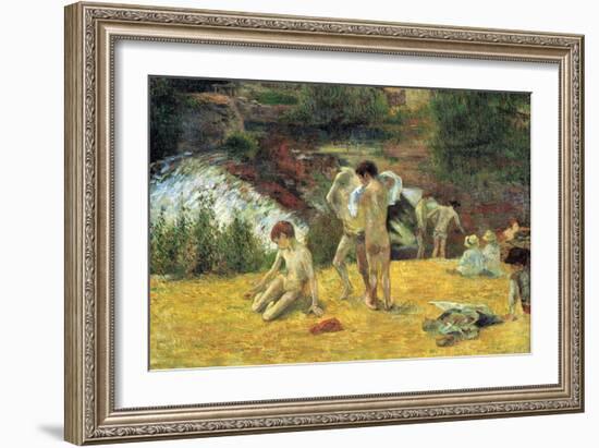 Bathing in the Mill of Bois D'Amour-Paul Gauguin-Framed Art Print