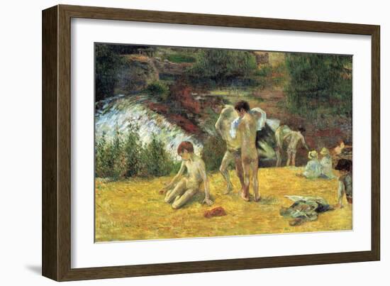 Bathing in the Mill of Bois D'Amour-Paul Gauguin-Framed Art Print