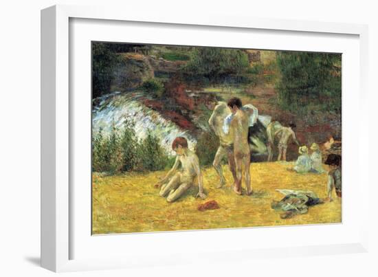 Bathing in the Mill of Bois D'Amour-Paul Gauguin-Framed Art Print