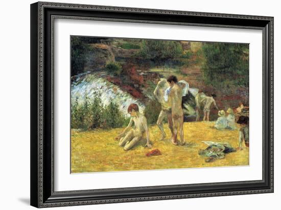 Bathing in the Mill of Bois D'Amour-Paul Gauguin-Framed Art Print