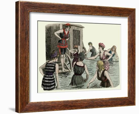 Bathing Machines and Women Paddling at the Beach-null-Framed Art Print