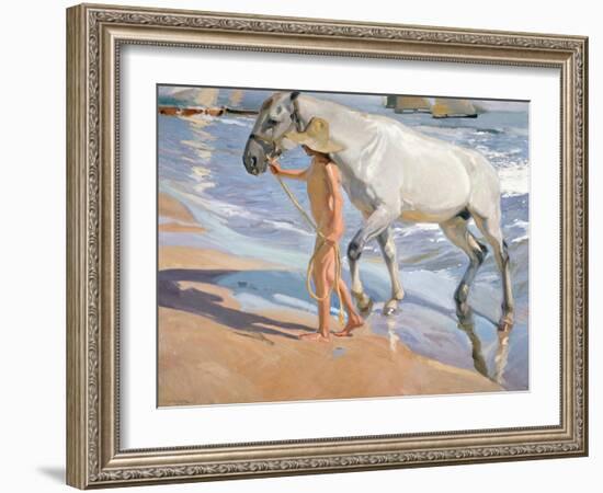 Bathing of a Horse. 1909-Joaquin Sorolla-Framed Giclee Print