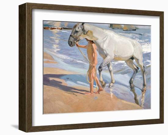 Bathing of a Horse. 1909-Joaquin Sorolla-Framed Giclee Print