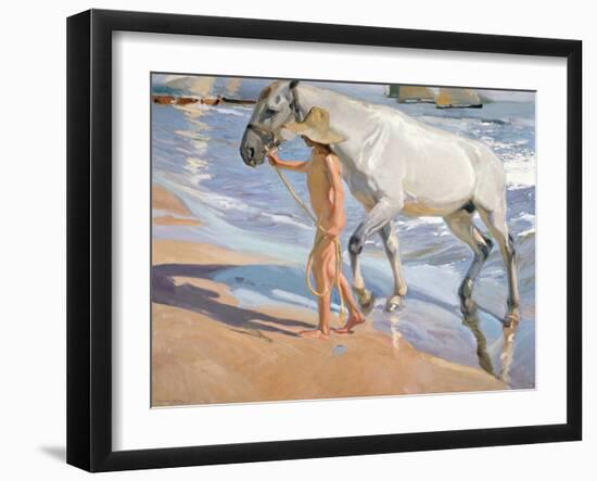 Bathing of a Horse. 1909-Joaquin Sorolla-Framed Giclee Print