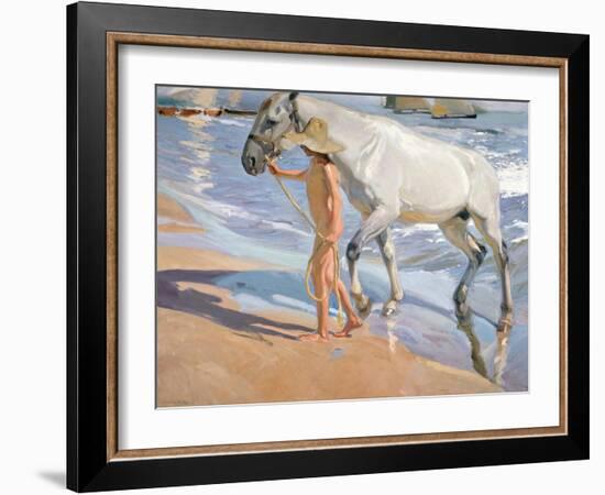 Bathing of a Horse. 1909-Joaquin Sorolla-Framed Giclee Print