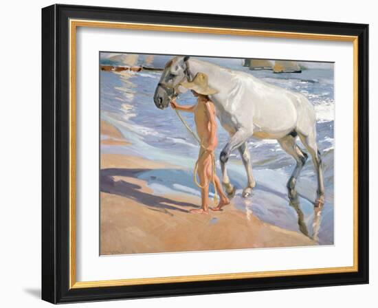 Bathing of a Horse. 1909-Joaquin Sorolla-Framed Giclee Print