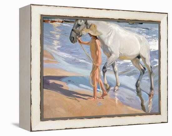 Bathing of a Horse-Joaquín Sorolla y Bastida-Framed Premier Image Canvas
