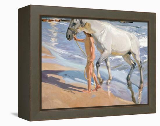 Bathing of a Horse-Joaquín Sorolla y Bastida-Framed Premier Image Canvas