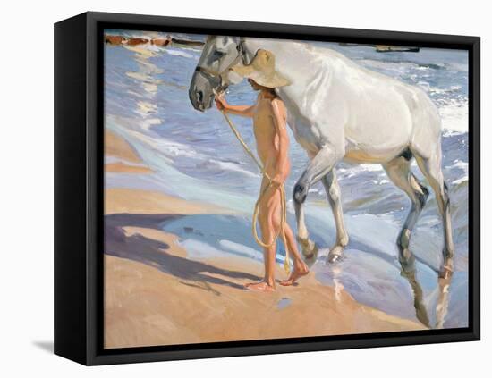 Bathing of a Horse-Joaquín Sorolla y Bastida-Framed Premier Image Canvas