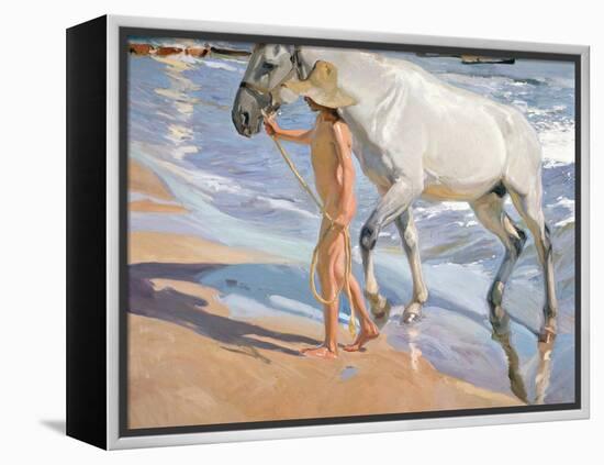 Bathing of a Horse-Joaquín Sorolla y Bastida-Framed Premier Image Canvas